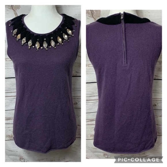 Tory Burch Embellished Cashmere Sleeveless Sweater - Picture 3 of 11